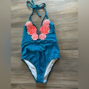NWT Victoria's Secret PINK Teal One Piece Swimwear Bathing Suit Resortwear Sz M